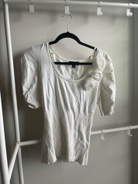 A. Byer White Scoop Neck Top with Floral Appliqués